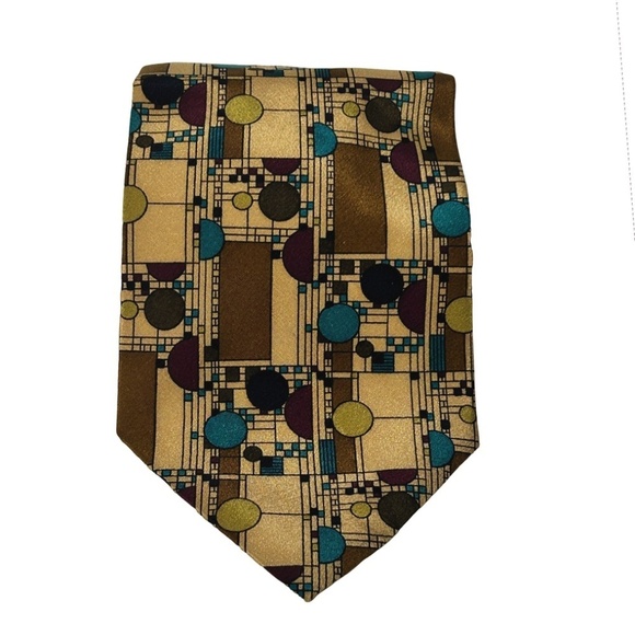 Frank Lloyd Wright Necktie Tie 100% Silk Confetti in Gold Coonley Playhouse NWT - Picture 3 of 13
